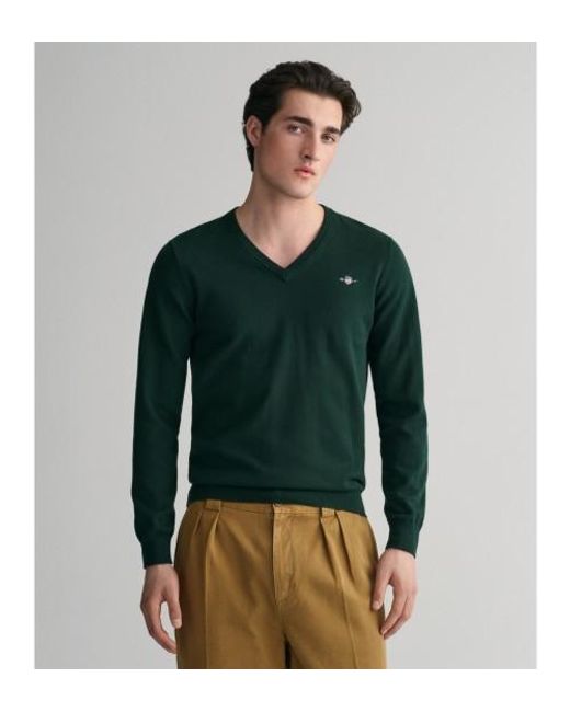 Pull À Col En V En Coton Classique Gant pour homme en coloris Green