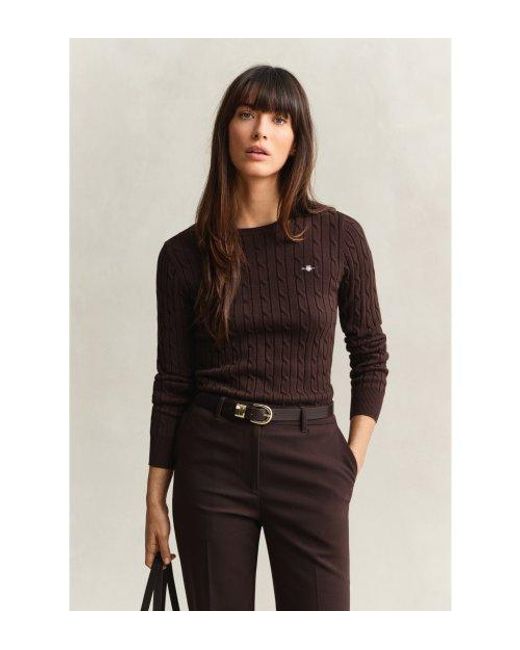Pull À Col Rond Et Maille Torsadée En Coton Stretch Gant en coloris Brown