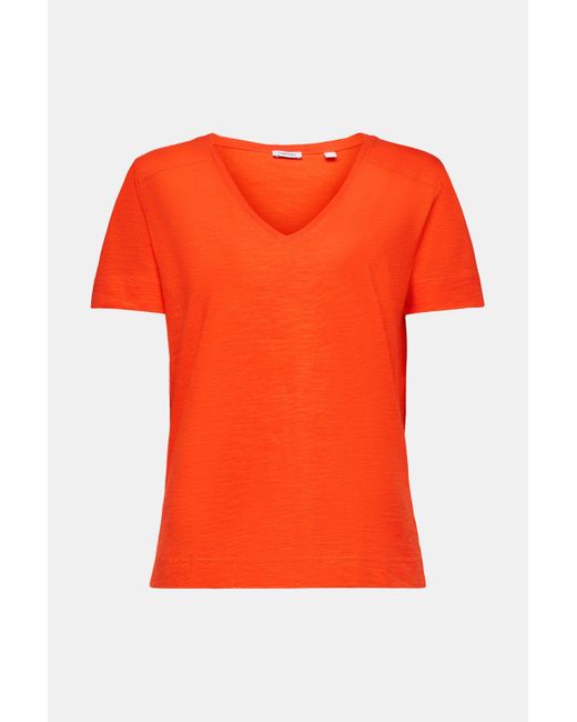 Esprit Orange Jersey-T-Shirt mit V-Ausschnitt