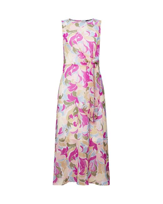 Esprit Midi-jurk Van Chiffon Met Geknoopt Detail in het Pink