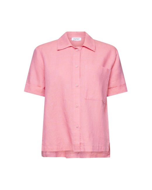 Esprit Katoen-linnen Overhemdblouse in het Pink