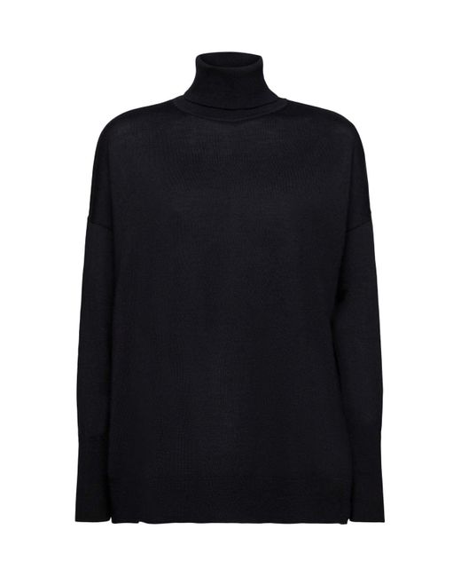 Pull-over oversize en laine à col roulé Esprit en coloris Black