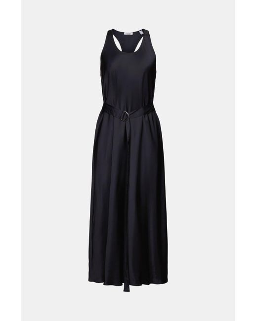 Esprit Satijnen Mouwloze Midi-jurk Met Ceintuur in het Black