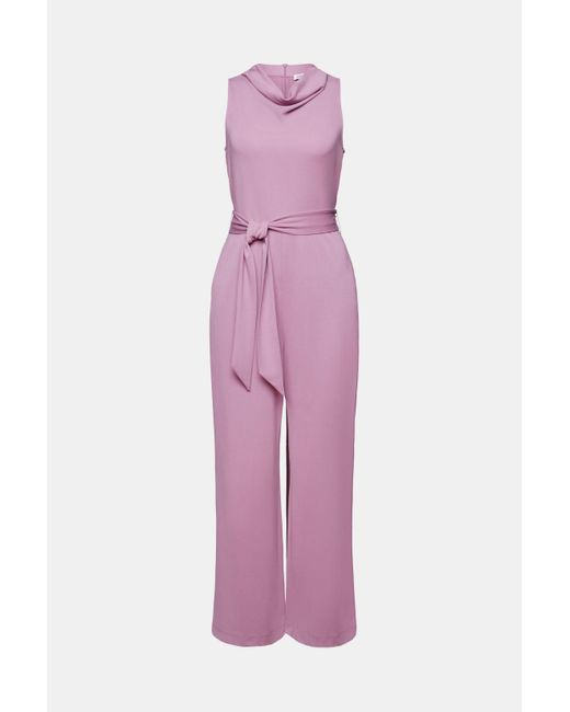 Esprit Knitwear Jumpsuit Met Ceintuur En Wijde Pijpen in het Pink