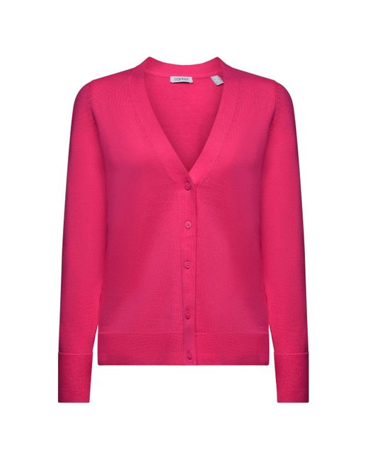 Cardigan en coton à encolure en V Esprit en coloris Pink