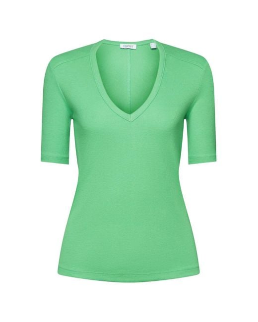 Esprit Geribd T-shirt Met V-hals in het Green