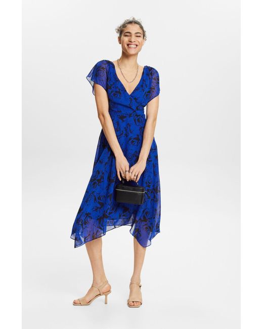 Esprit Chiffon Maxi-jurk Met V-hals En Print in het Blue