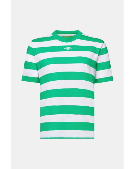 Esprit Green Streifen-T-Shirt aus Pima-Baumwolle mit Stickerei (1-tlg)