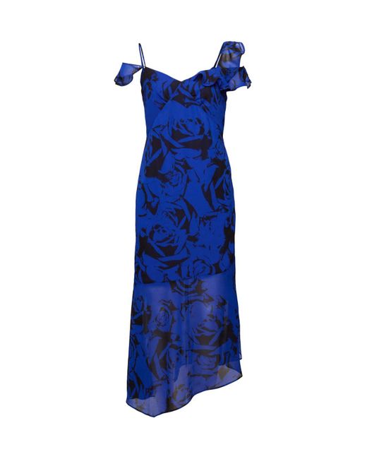 Esprit Off-the-shoulder Chiffon Midi-jurk Met Print in het Blue