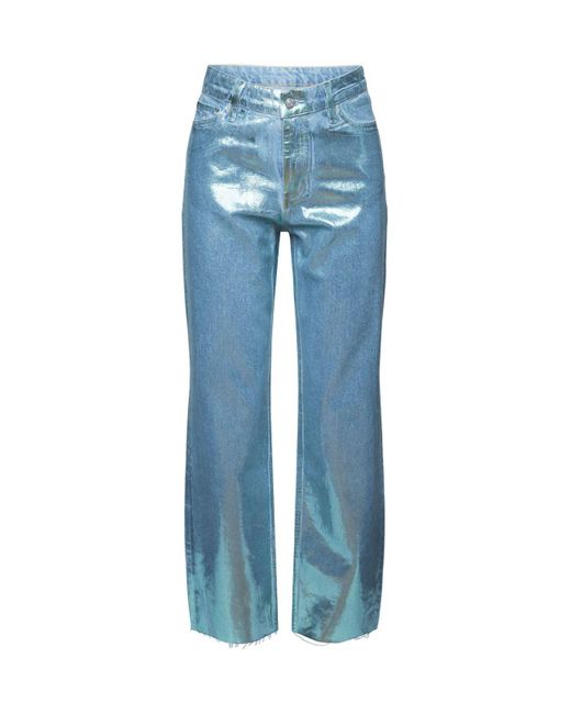 Esprit Metallic Coated Retro Rechte Jeans in het Blue