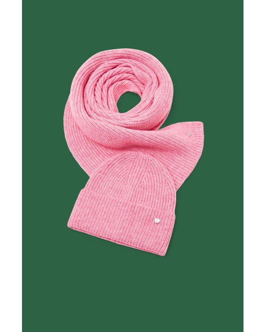 Esprit Pink Set: Beanie und Schal in Rippstrick-Optik