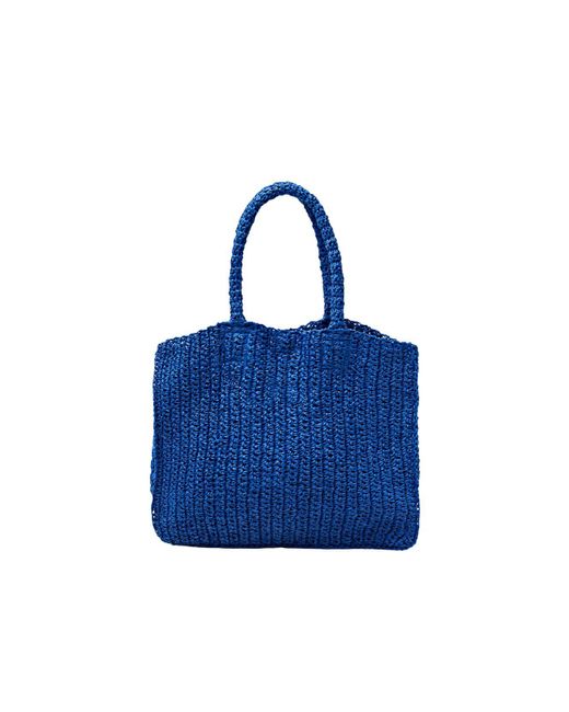 Esprit Tote Bag Van Geweven Stro in het Blue
