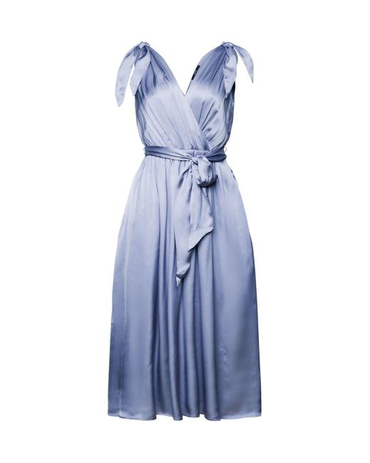 Esprit Satijnen Midi-jurk Met Strikkoord Bij De Schouders in het Blue