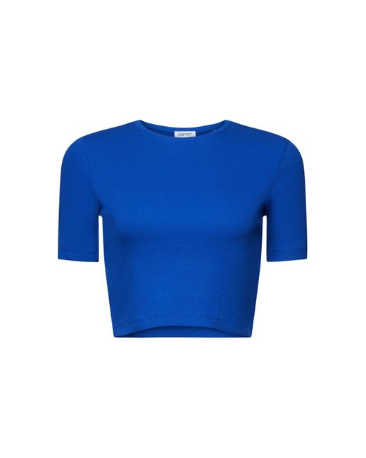 Esprit Cropped T-shirt Van Geribd Katoen in het Blue