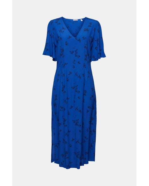 Esprit Midi-jurk Met V-hals En Print in het Blue