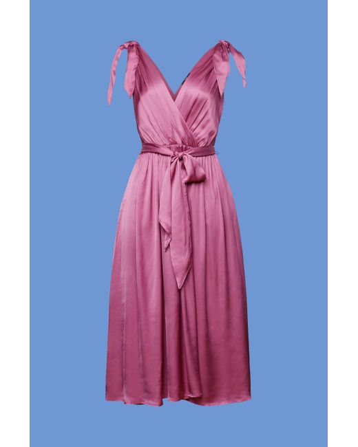 Esprit Satijnen Midi-jurk Met Strikkoord Bij De Schouders in het Purple