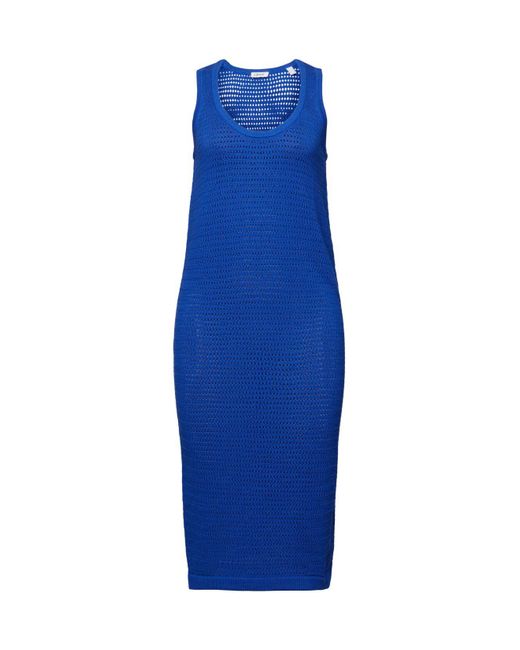 Esprit Mouwloze Pointelle Midi-jurk in het Blue