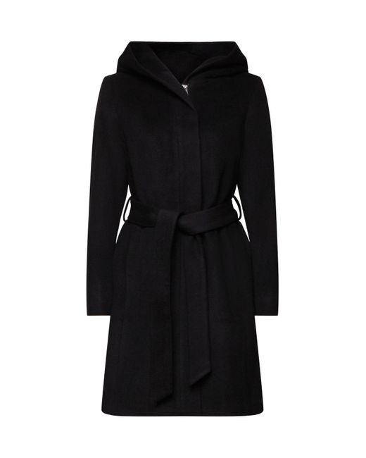 En matières recyclées : manteau à capuche en laine mélangée doté d'une ceinture Esprit en coloris Black
