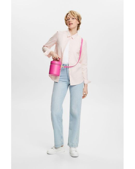 Esprit Shirt Met Lange Mouwen Van Popeline in het Pink