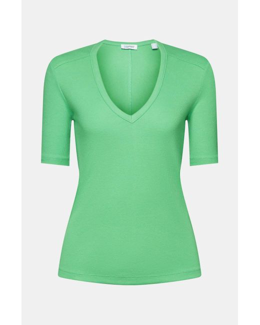 Esprit Geribd T-shirt Met V-hals in het Green