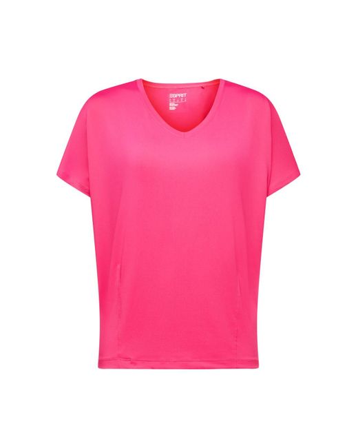 Esprit Sportief T-shirt Met V-hals En E-dry in het Pink