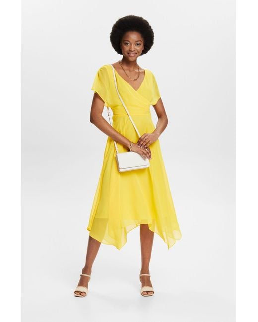 Esprit Chiffon Maxi-jurk Met V-hals in het Yellow