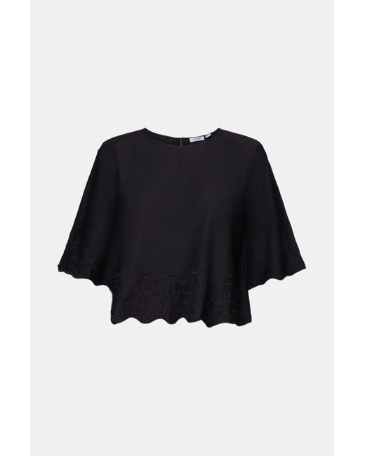 Esprit Black Kurzarmbluse Bluse mit Glockenärmeln und Stickereien