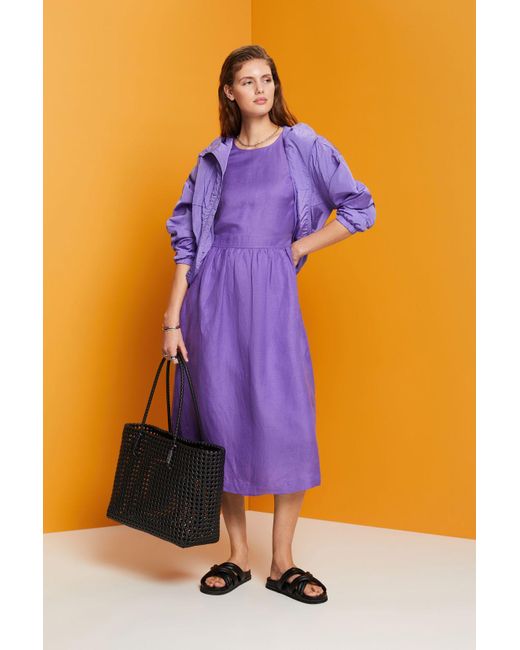 Robe tissée longueur midi en mélange de lin et de viscose Esprit en coloris  Violet | Lyst