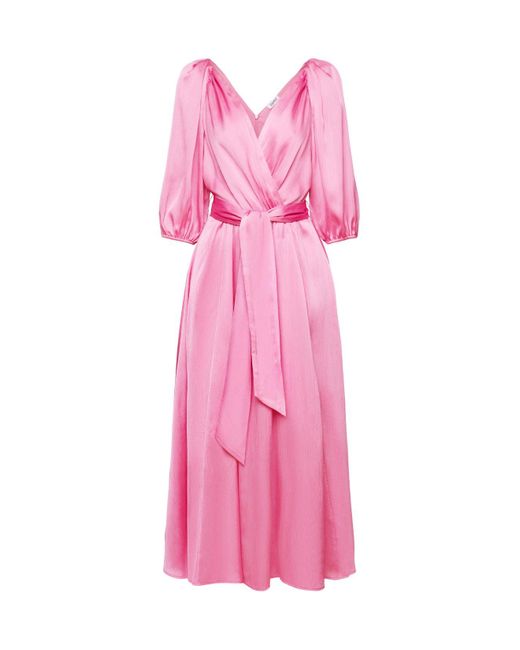 Robe maxi longueur en satin à encolure en V Esprit en coloris Pink
