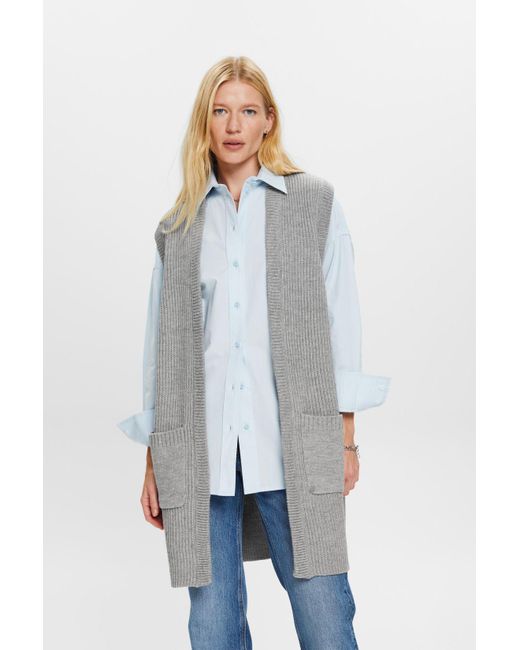 Esprit Gerecycled: Lang Mouwloos Vest in het Gray
