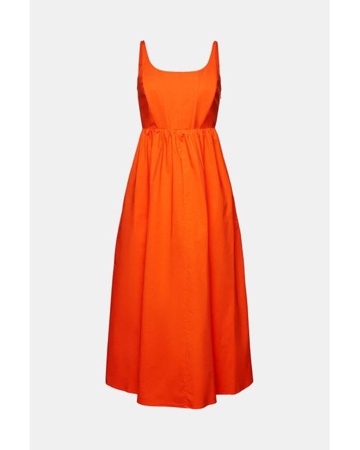 Esprit Popeline Midi-jurk Met Baleinen in het Orange