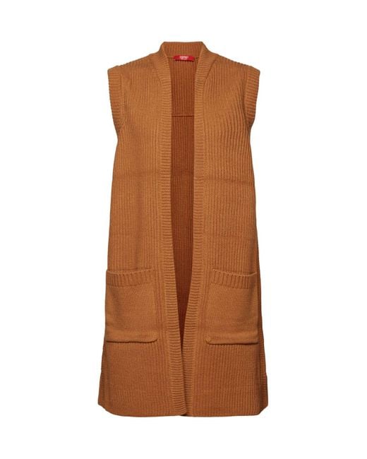 Esprit Gerecycled: Lang Mouwloos Vest in het Brown