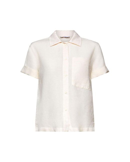 Esprit Katoen-linnen Overhemdblouse in het White