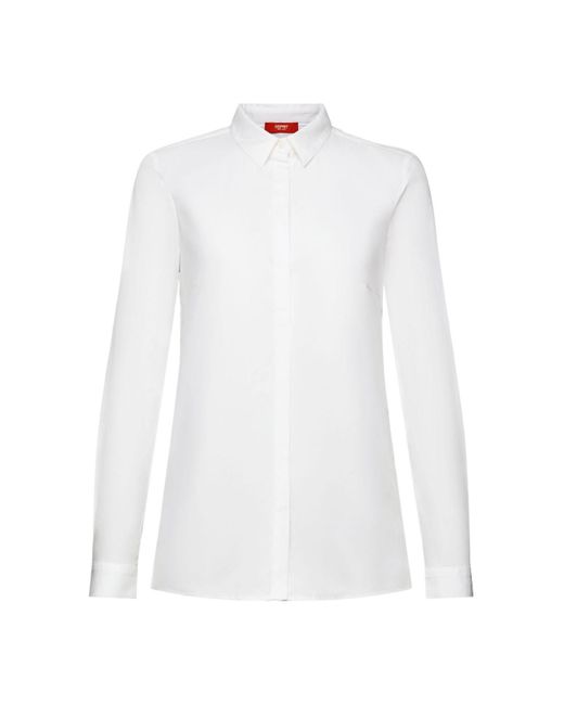 Esprit Shirt Met Lange Mouwen Van Popeline in het White