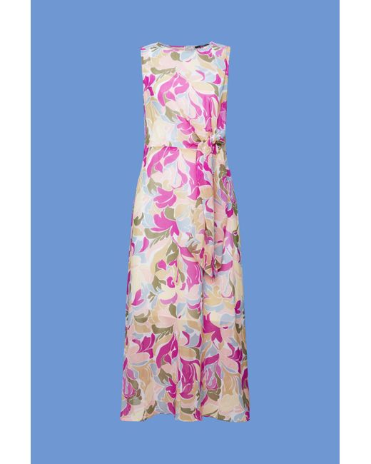Esprit Midi-jurk Van Chiffon Met Geknoopt Detail in het Pink