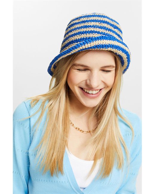 Esprit Blue Gewebter Bucket Hat mit Streifen