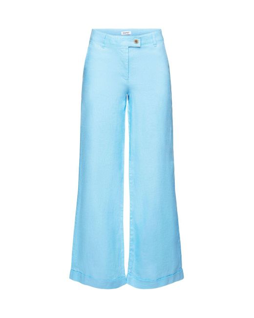 Pantalon en lin à jambes larges Esprit en coloris Blue