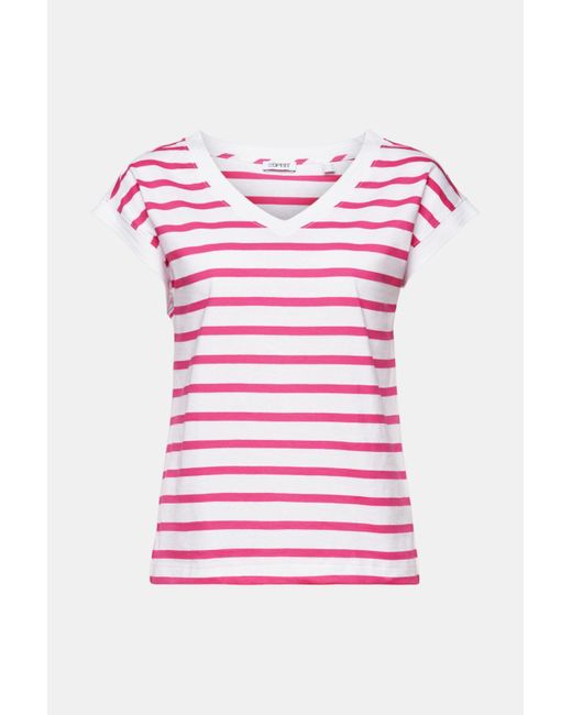 Esprit Gestreept T-shirt Met V-hals in het Pink