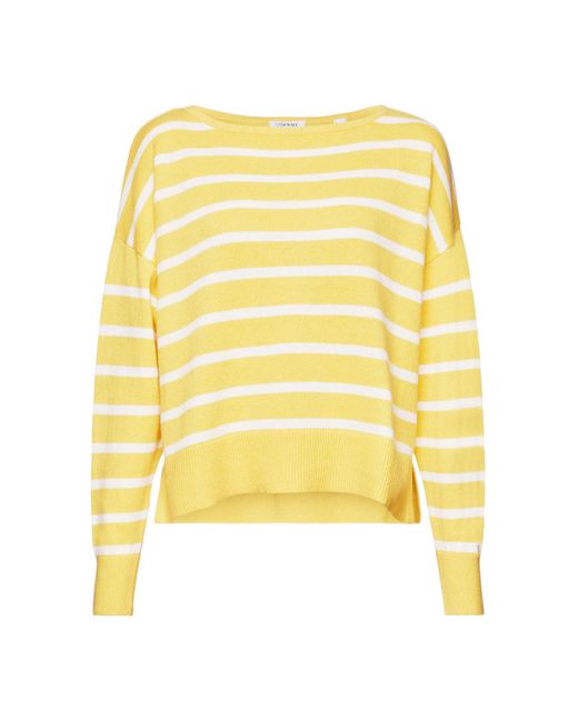 Esprit Gestreepte Sweater Van Katoen En Linnen in het Yellow