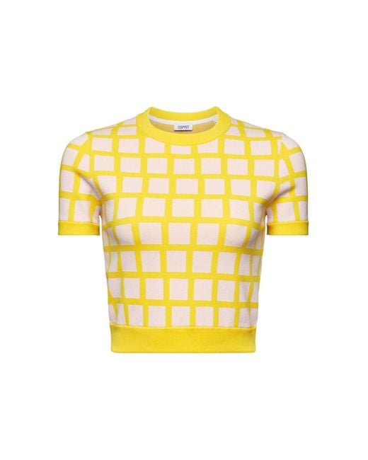 Esprit Cropped Jacquard Sweater T-shirt in het Yellow
