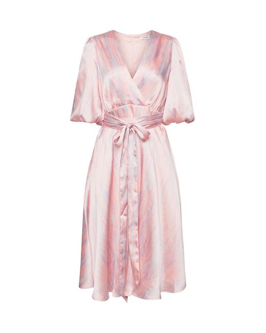 Esprit Midi-jurk Met Pofmouwen in het Pink