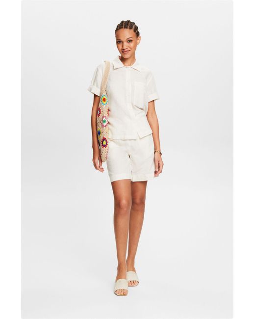 Esprit Katoen-linnen Overhemdblouse in het White