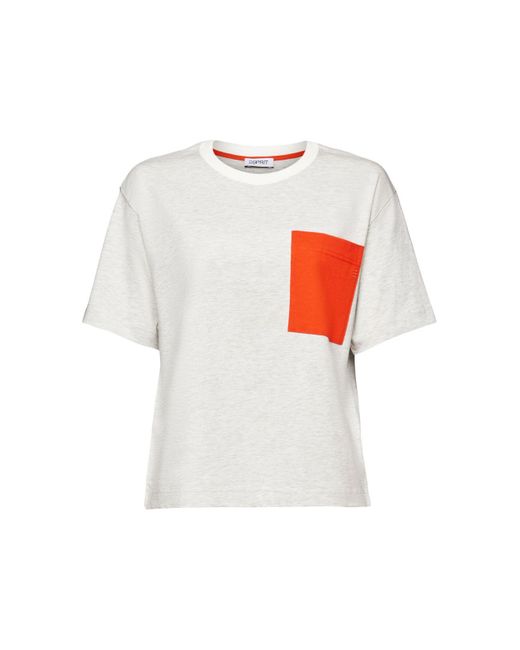Esprit T-shirt Met Ronde Hals Van Een Materiaalmix in het White
