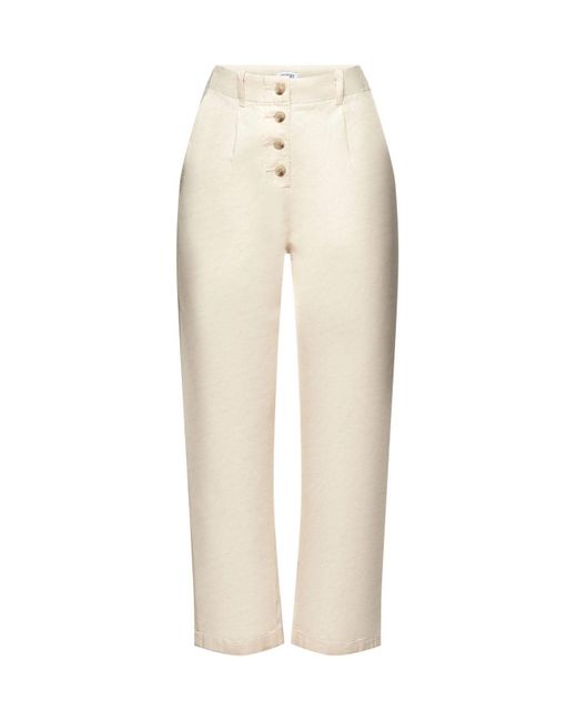 Pantalon à braguette boutonnée en coton et lin Esprit en coloris White