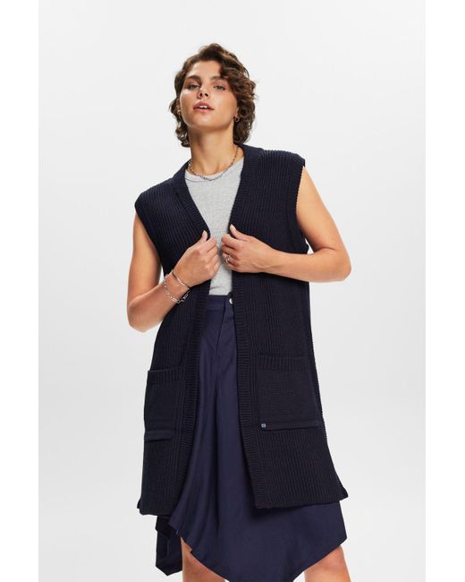 Esprit Gerecycled: Lang Mouwloos Vest in het Blue
