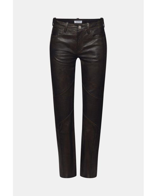 Esprit Leren Broek Met Middelhoge Taille En Straight Fit in het Black