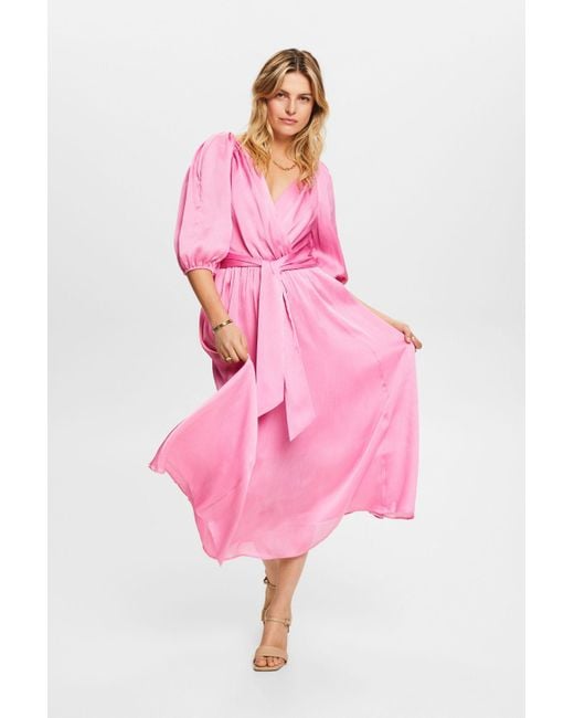 Esprit Satijnen Maxi-jurk Met V-hals in het Pink