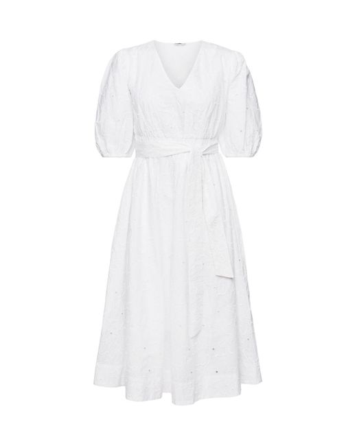 Esprit Midi-jurk Met Pofmouwen En Ceintuur in het White