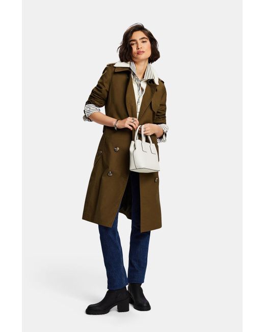 Esprit Double-breasted Trenchcoat Met Ceintuur in het Green