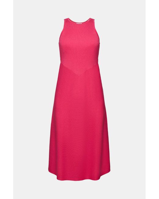 Esprit Mouwloze Geribde Midi-jurk in het Pink